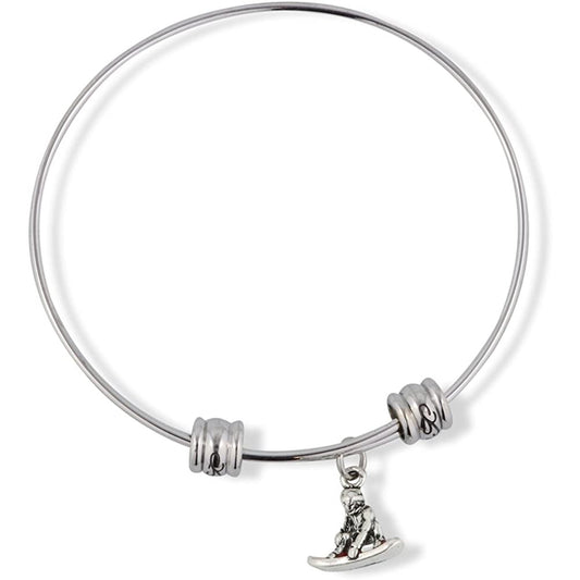 Snowboarder Red Snowboard Charm Bangle Bracelet