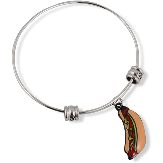 Hot Dog Enamel Weiner Charm Bangle Bracelet
