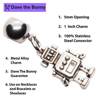 Robot Charm with Stainless Steel Connector