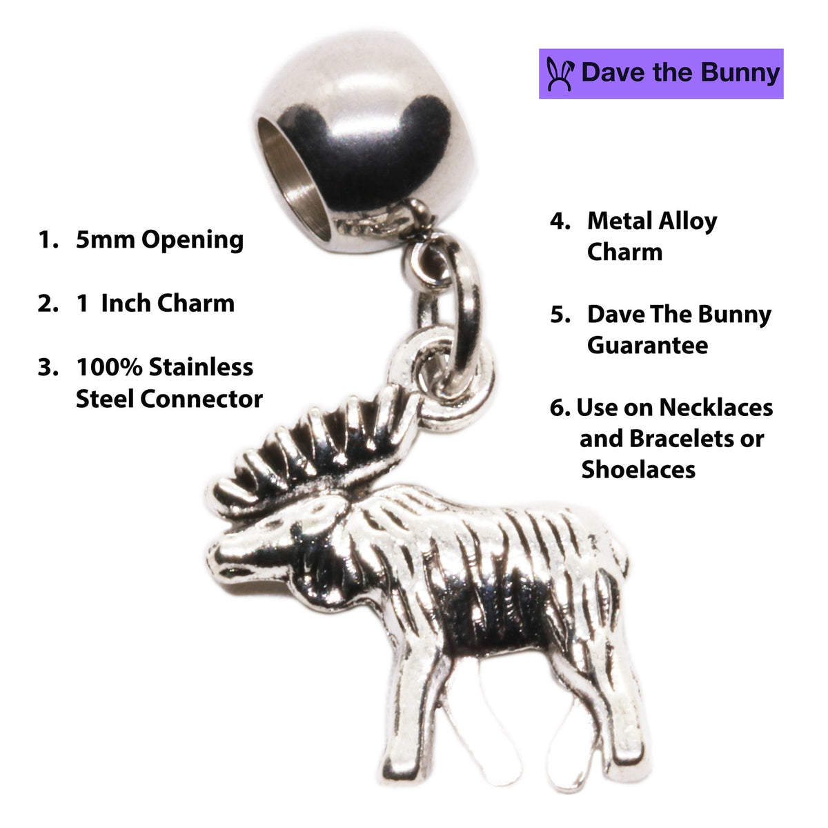 Moose Charm with Stainless Steel Connector