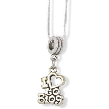 I Love Blog Text Charm Necklace with Stainless Steel Snake Chain