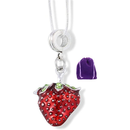 Red Strawberry Charm Necklace with Stainless Steel Snake Chain