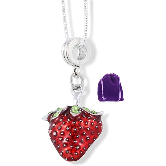 Red Strawberry Charm Necklace with Stainless Steel Snake Chain