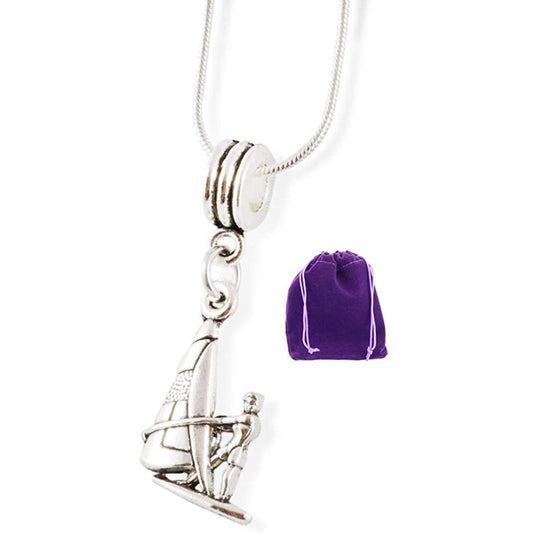 Wind Surfer Windsurfer Charm Necklace with Stainless Steel Snake Chain