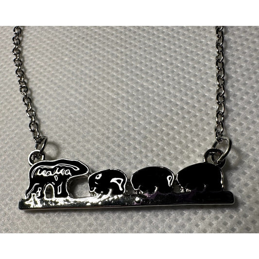 Mama Bear 3 Cubs Charm Necklace with Stainless Steel Snake Chain