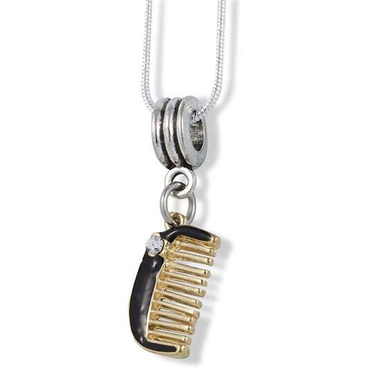 Black Comb Teeth Charm Necklace with Stainless Steel Snake Chain