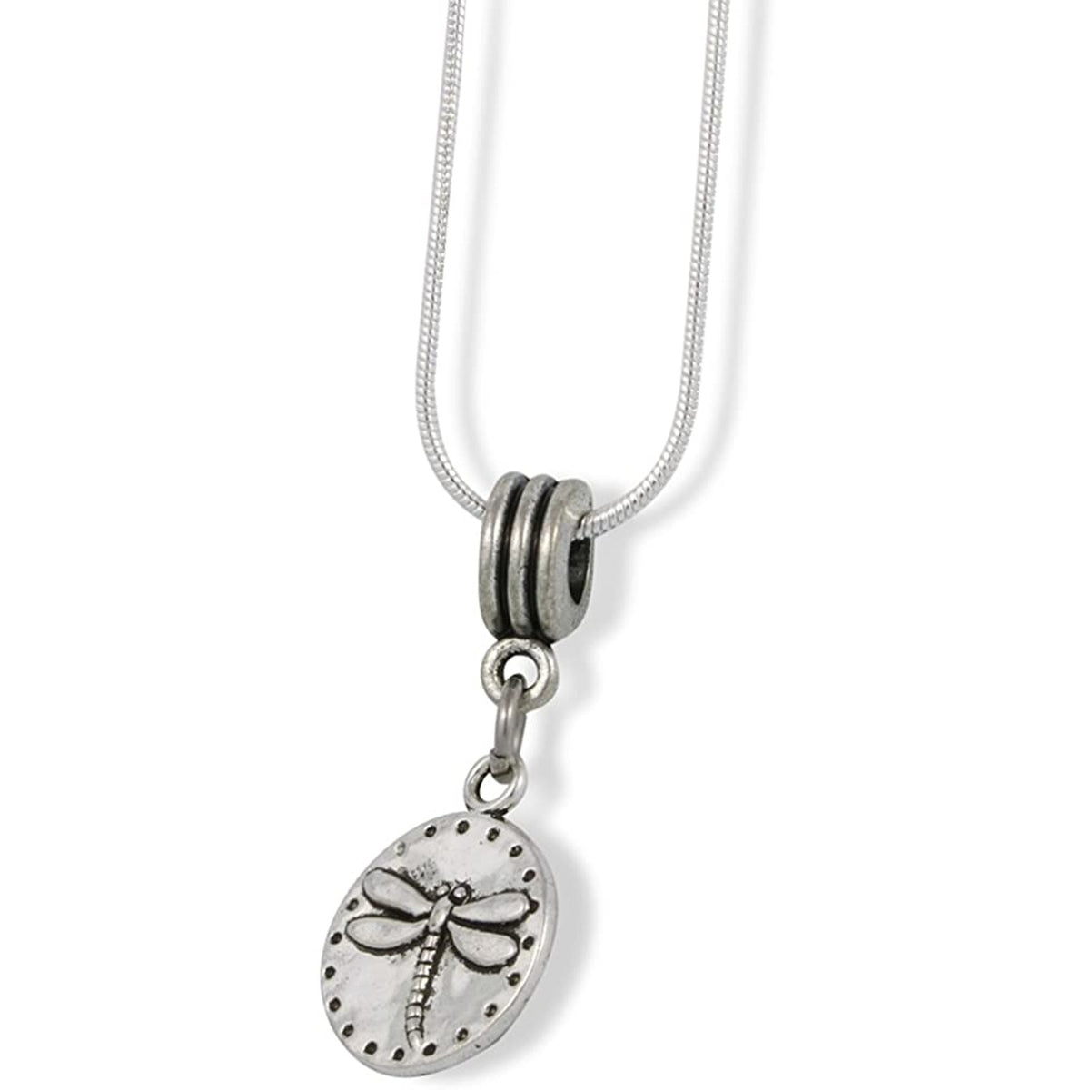 Dragonfly Circle Charm Necklace with Stainless Steel Snake Chain