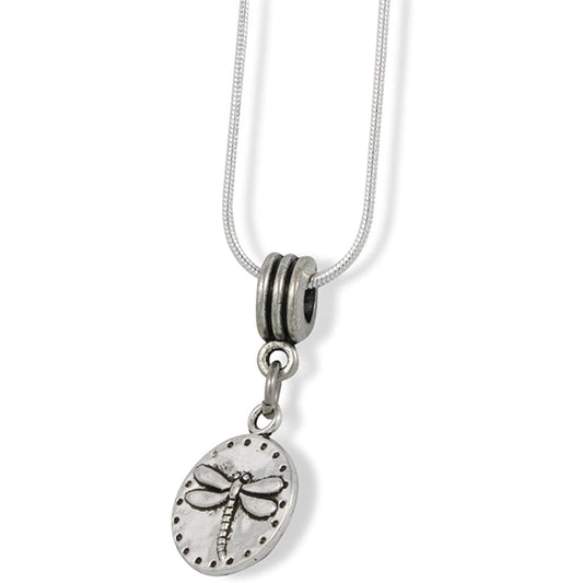 Dragonfly Circle Charm Necklace with Stainless Steel Snake Chain