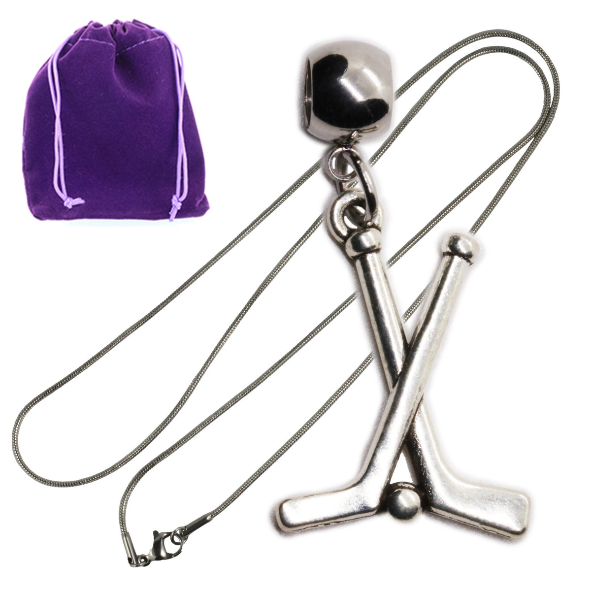Hockey Stick Charm Necklace with Stainless Steel Snake Chain
