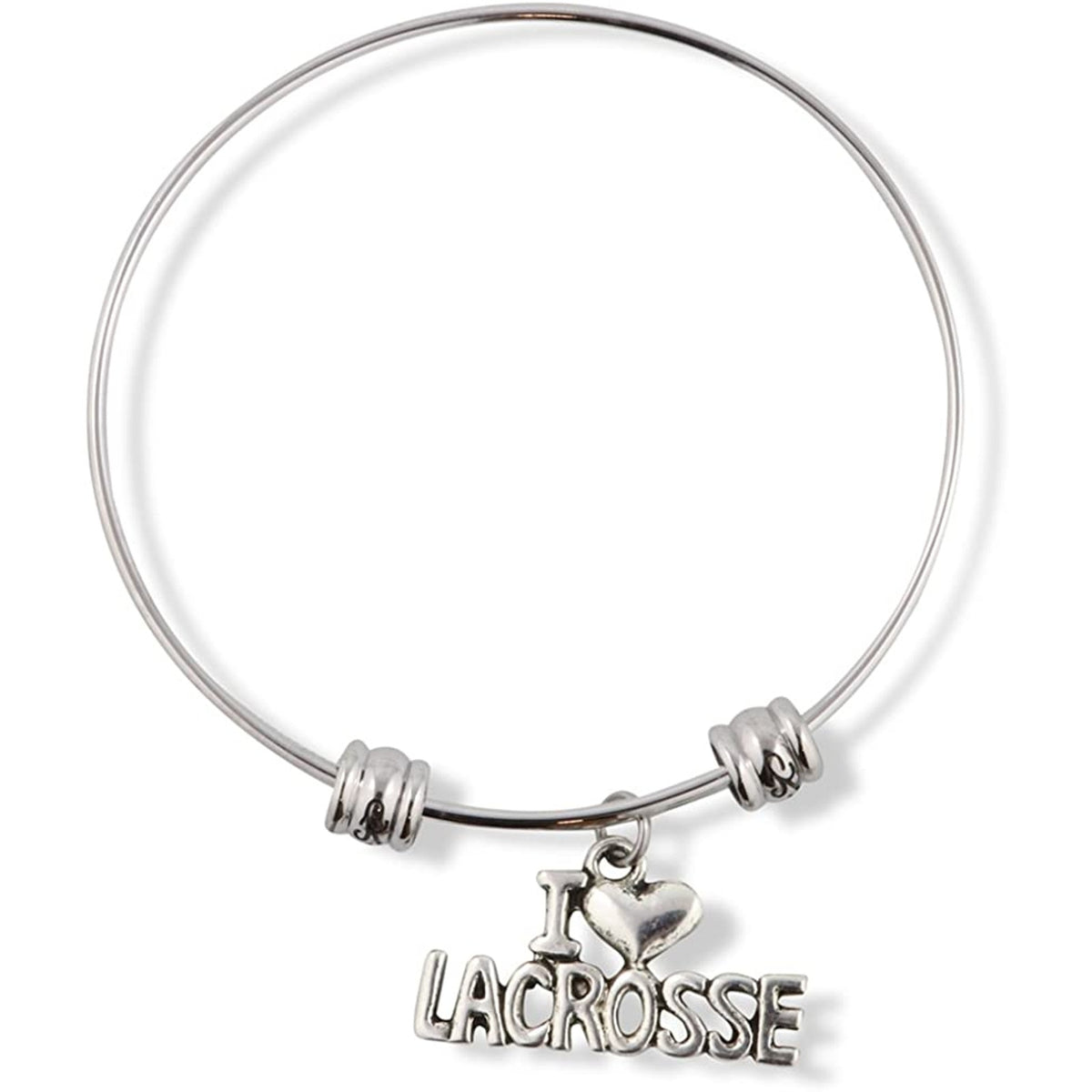 I Love Lacrosse Charm Bangle Bracelet