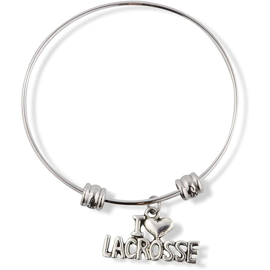 I Love Lacrosse Charm Bangle Bracelet