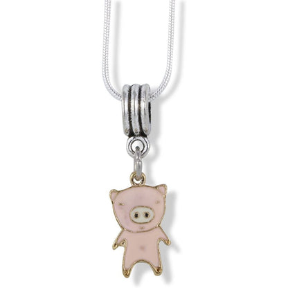 Pink Pig White Nose Charm Necklace with Stainless Steel Snake Chain