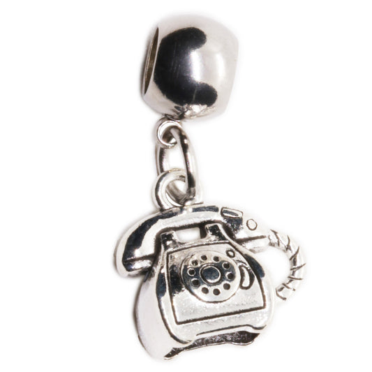 Vintage Rotary Phone Telephone Charm with Stainless Steel Connector