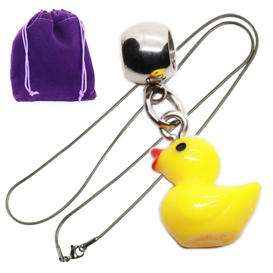Yellow Rubber Duck Charm Necklace with Stainless Steel Snake Chain