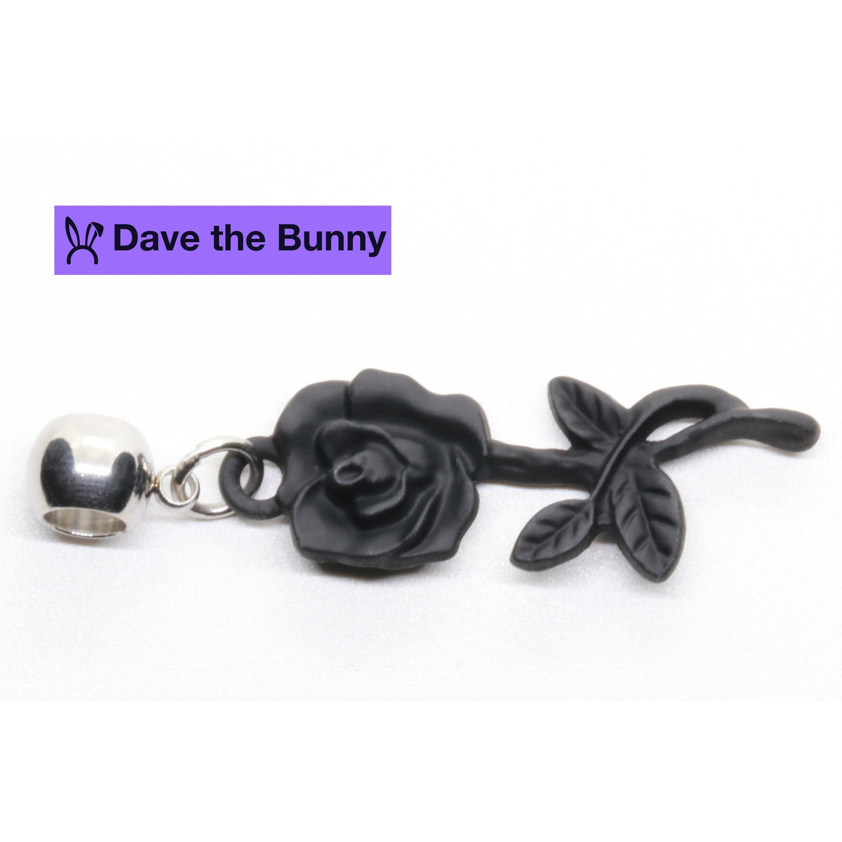 Black Rose Flower Charm Necklace with Stainless Steel Snake Chain