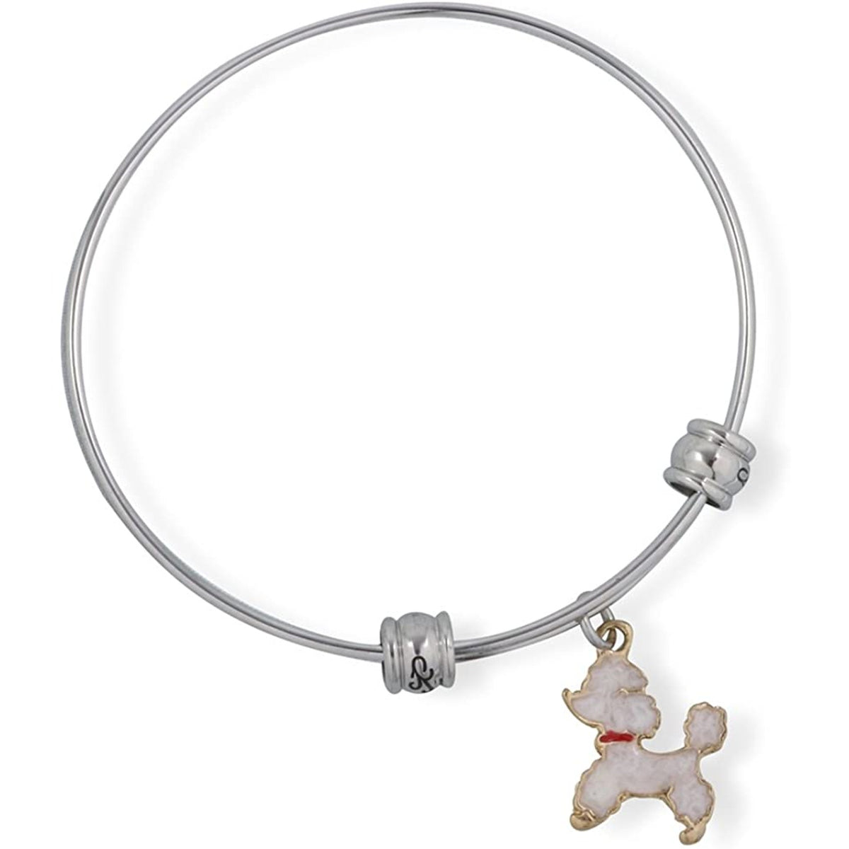 White Poodle Dog Charm Bangle Bracelet