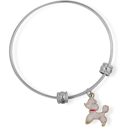 White Poodle Dog Charm Bangle Bracelet