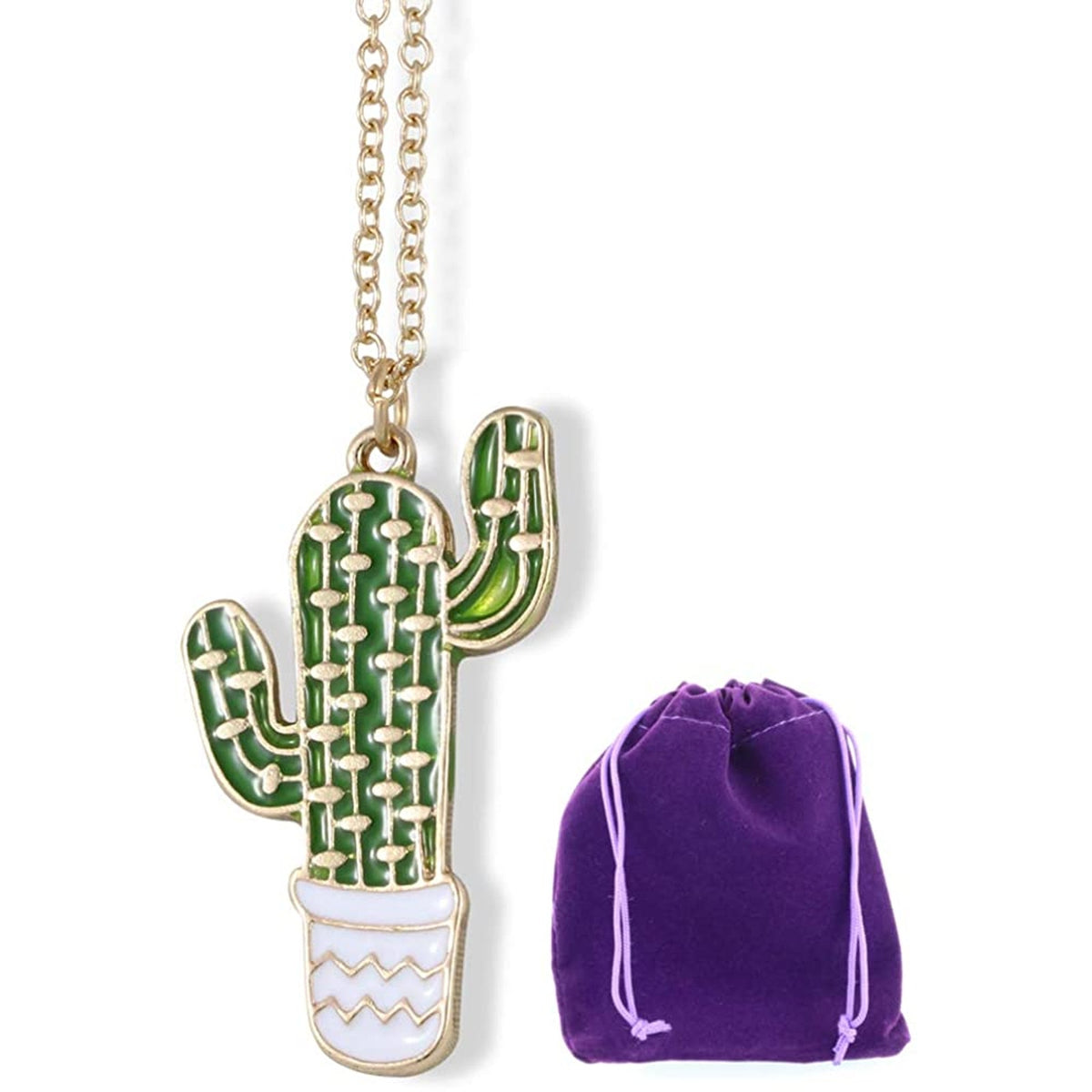 Cactus Charm Necklace with Stainless Steel Snake Chain