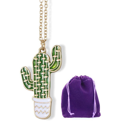 Cactus Charm Necklace with Stainless Steel Snake Chain