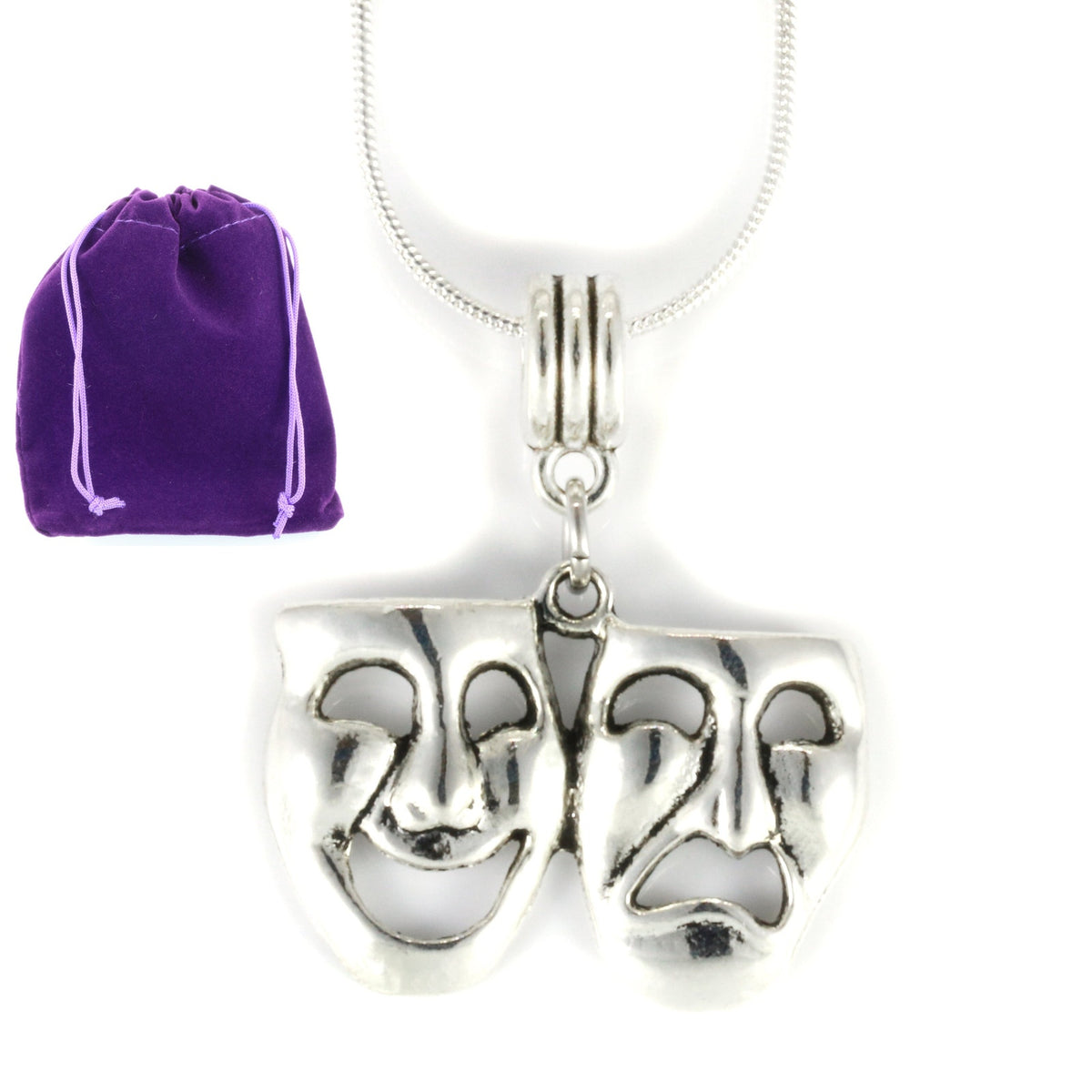 Drama Mask Charm Necklace with Stainless Steel Snake Chain