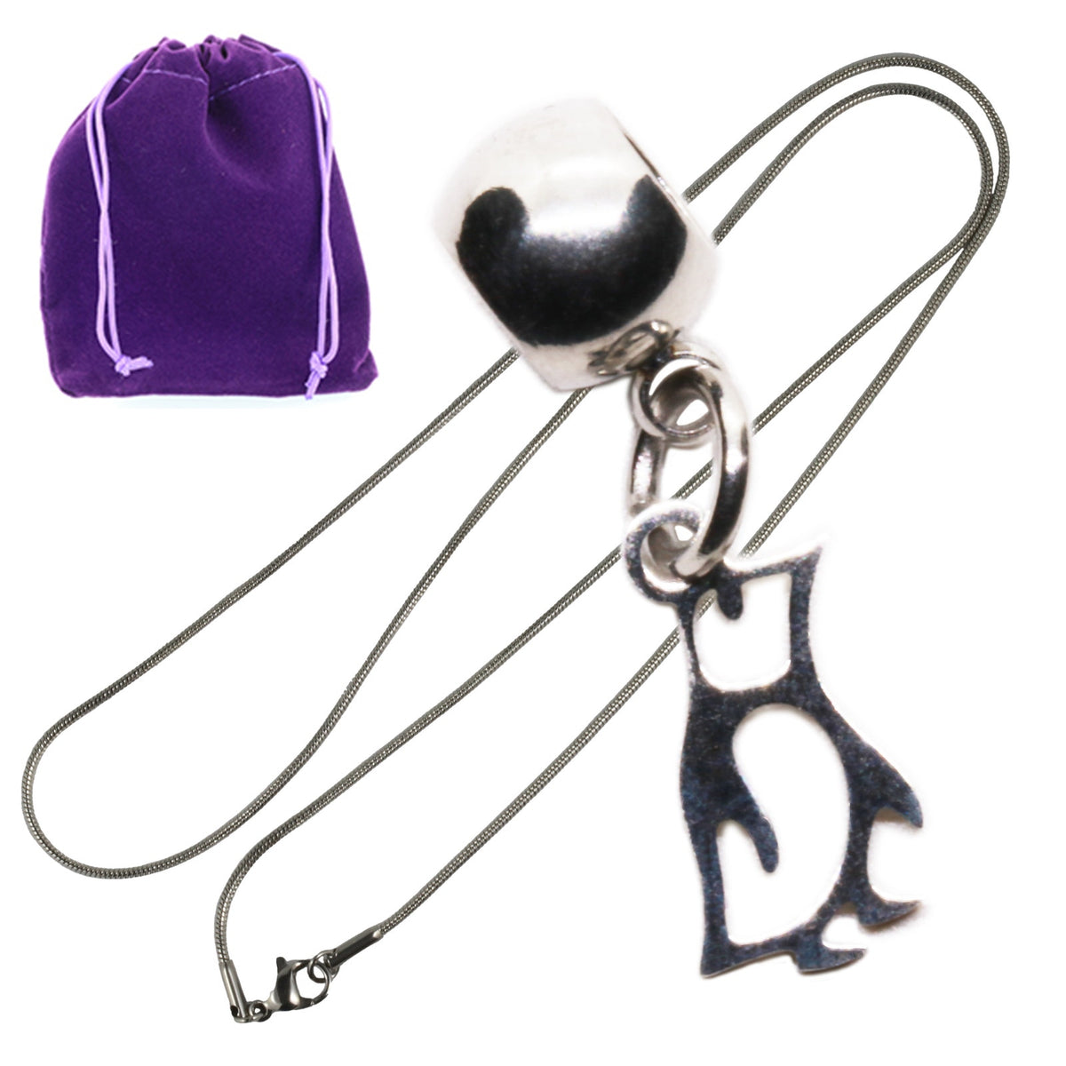 Penguin Charm Necklace with Stainless Steel Snake Chain