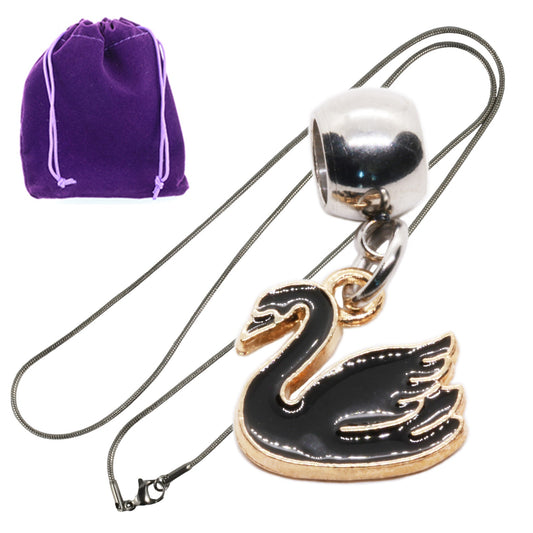 Black Swan Charm Necklace with Stainless Steel Snake Chain