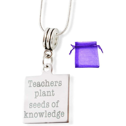 Teachers Plant Seeds Charm Necklace with Stainless Steel Snake Chain