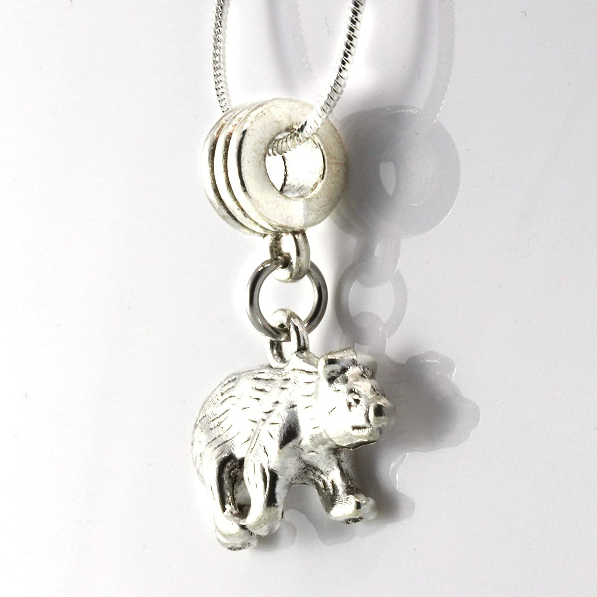 Mama Bear Charm Necklace with Stainless Steel Snake Chain