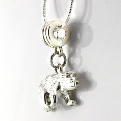 Mama Bear Charm Necklace with Stainless Steel Snake Chain