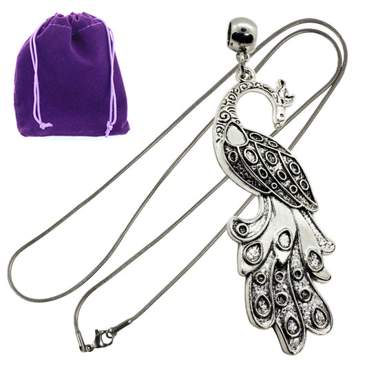 Peacock Bird Charm Necklace with Stainless Steel Snake Chain