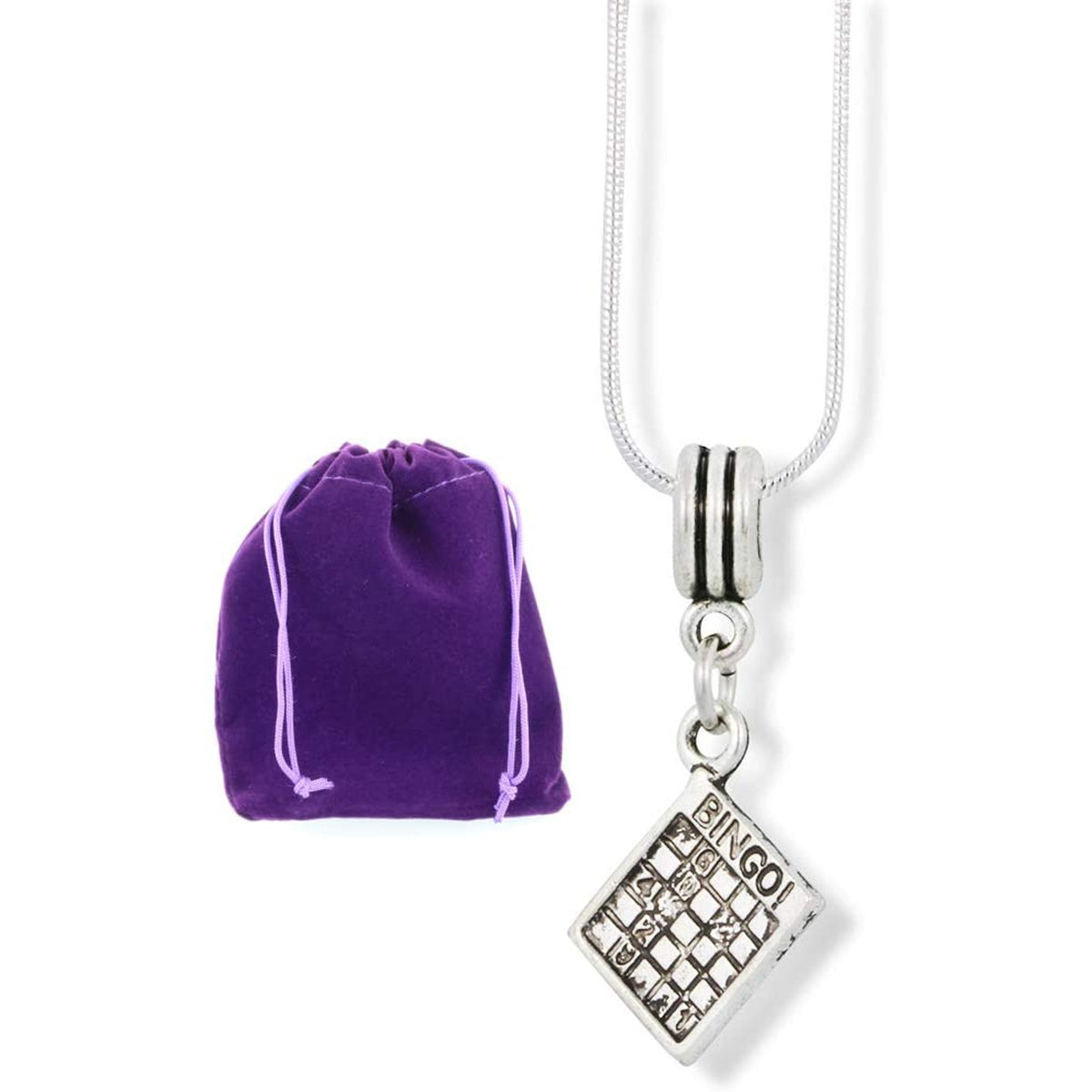 Bingo Playing Card Charm Necklace with Stainless Steel Snake Chain