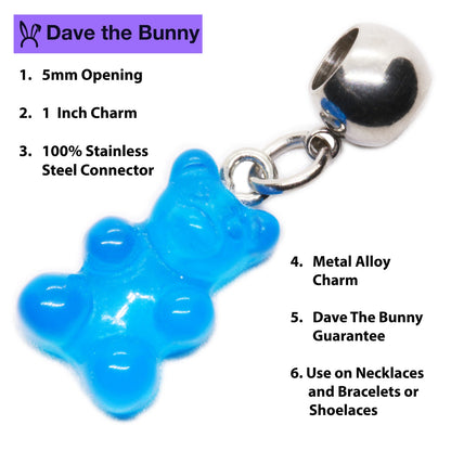 Blue Gummy Bear Charm with Stainless Steel Connector