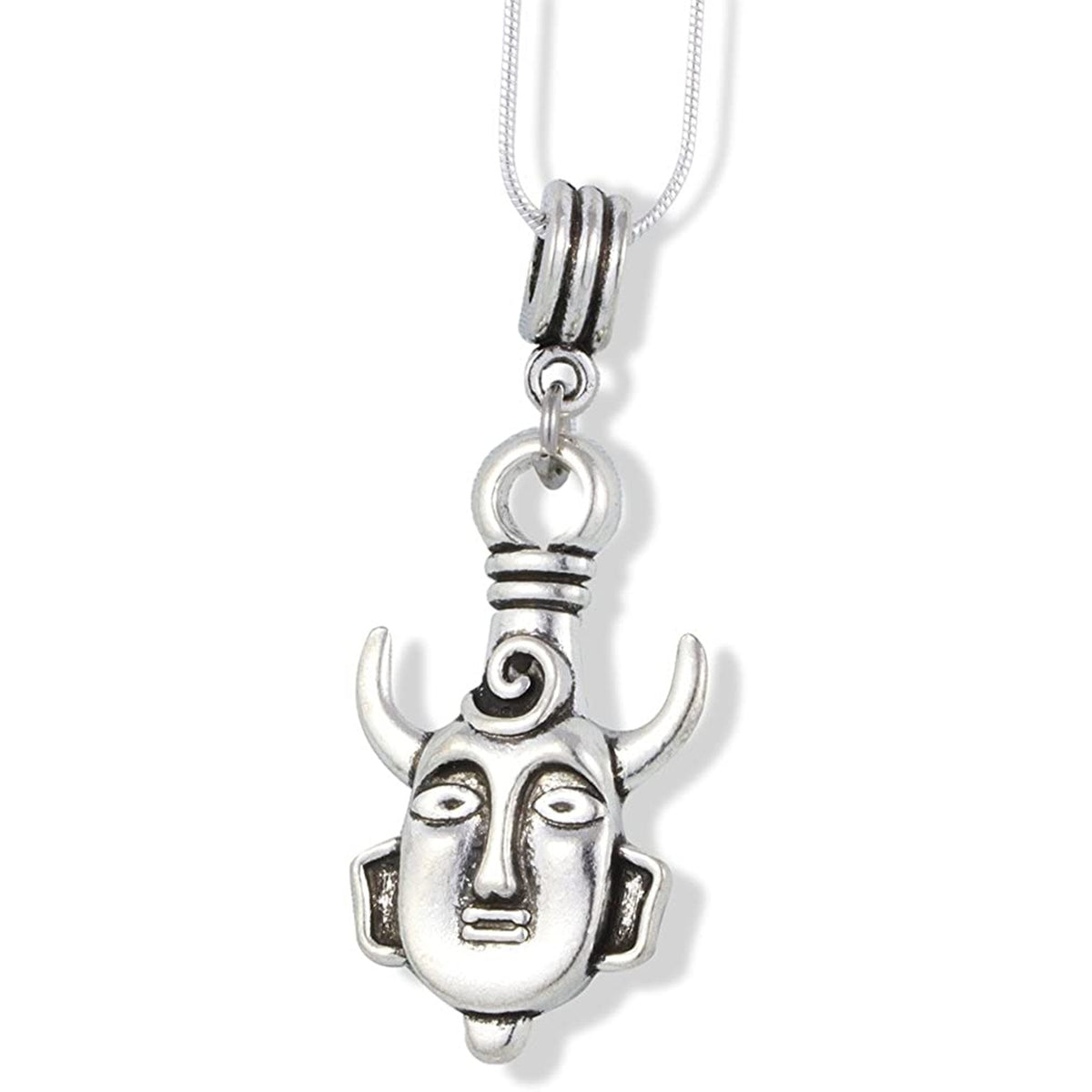 Tribal Mask Horns Charm Necklace with Stainless Steel Snake Chain