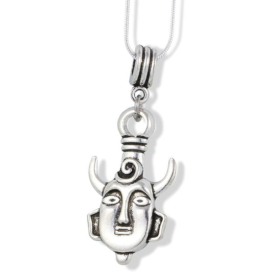 Tribal Mask Horns Charm Necklace with Stainless Steel Snake Chain