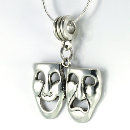 Drama Mask Charm Necklace with Stainless Steel Snake Chain