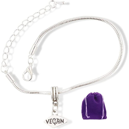 Vegan Text Charm Bracelet with Stainless Steel Snake Chain