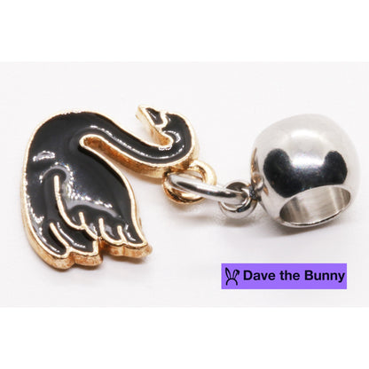 Black Swan Charm Necklace with Stainless Steel Snake Chain