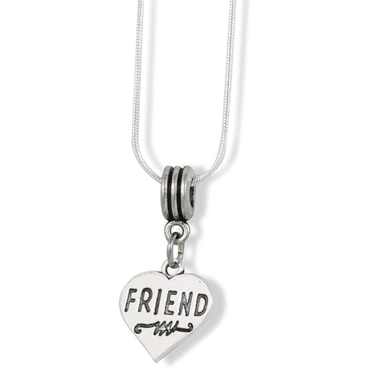 Friend Heart Charm Necklace with Stainless Steel Snake Chain