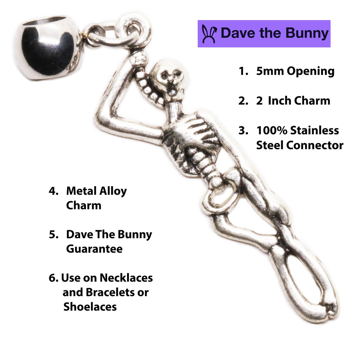 Skeleton Skull Charm Necklace with Stainless Steel Snake Chain