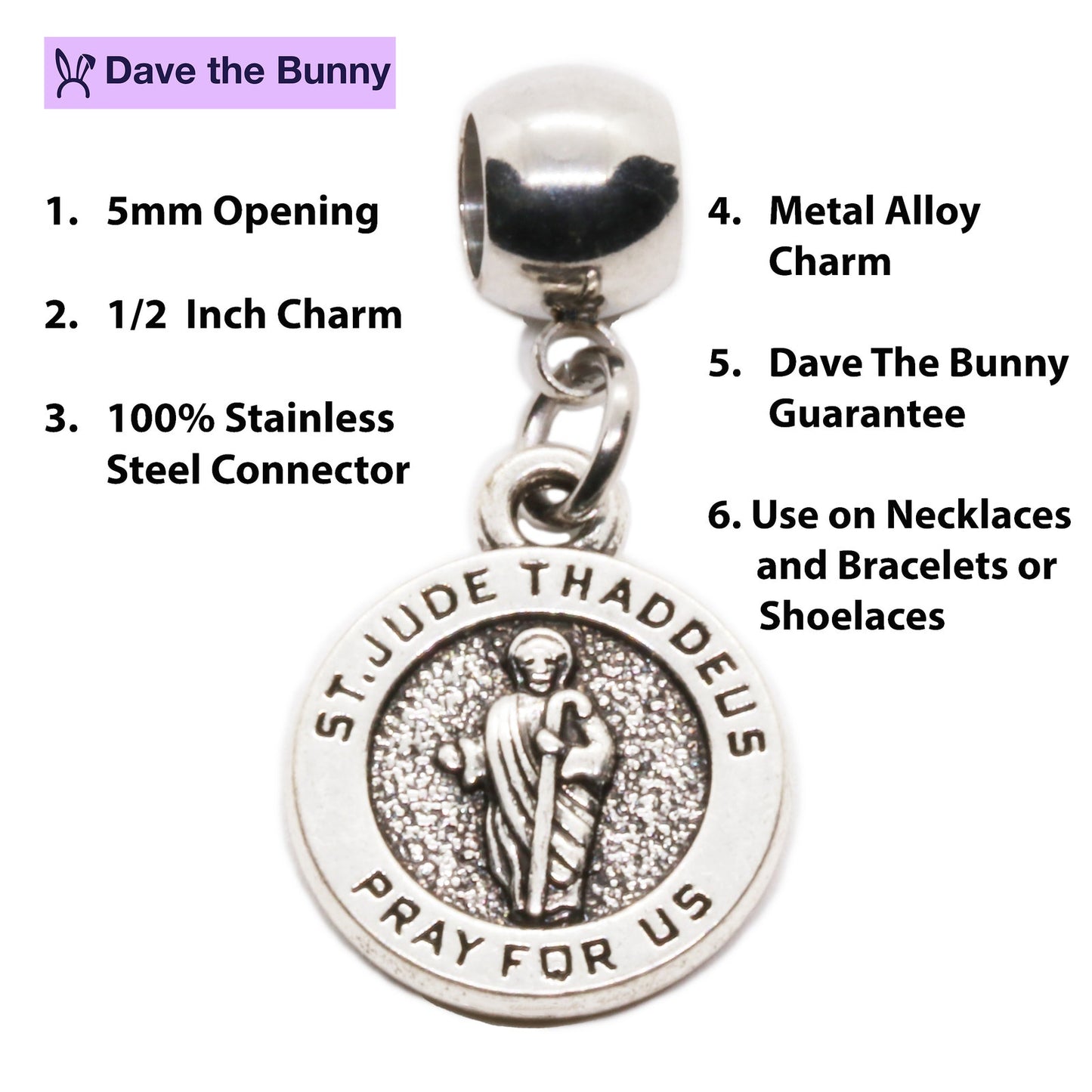 St Jude Medal Stainless Steel Connector with Metal Alloy Charm - Saint Jude Medals Catholic - Patron Saint of Hope Elegant and Durable Religious Jewelry for Devout Faith Expression