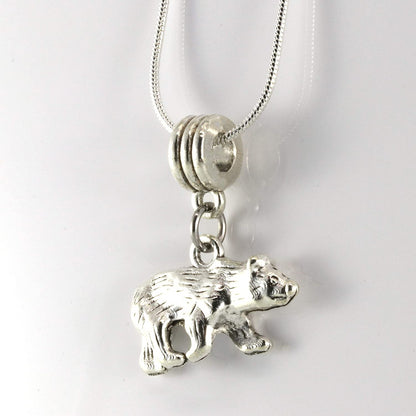 Mama Bear Charm Necklace with Stainless Steel Snake Chain