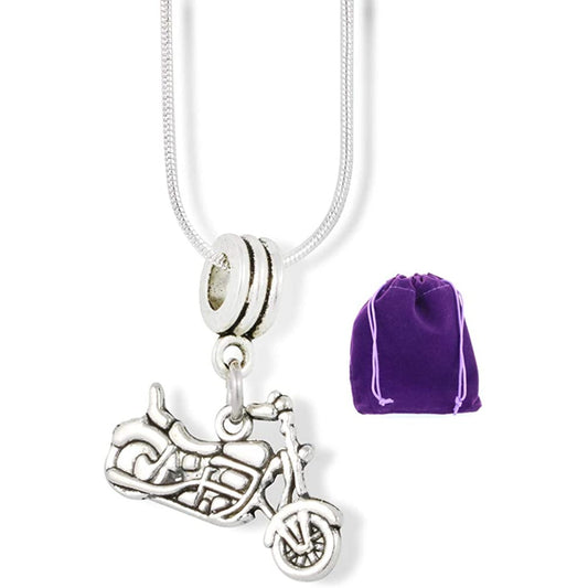 Motorcycle Charm Necklace with Stainless Steel Snake Chain