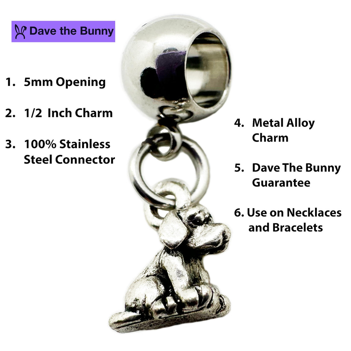 Dog Charm Necklace with Stainless Steel Snake Chain