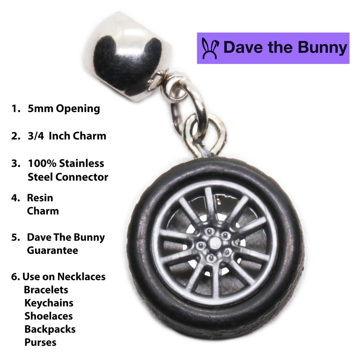 Racing Wheel Charm Necklace with Stainless Steel Snake Chain