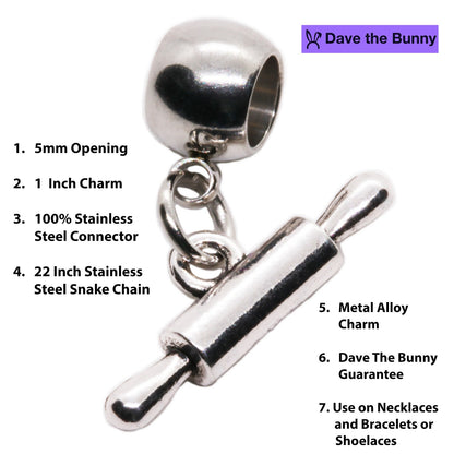 Rolling Pin Charm Necklace with Stainless Steel Snake Chain