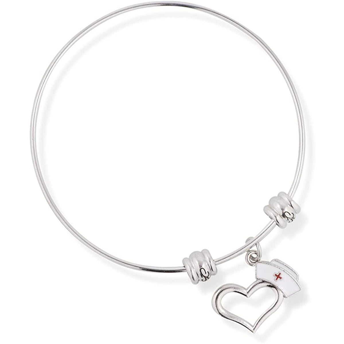 Nurse Hat Heart Charm Bangle Bracelet