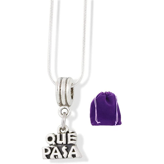 Que Pasa Text What's Happening Charm Necklace