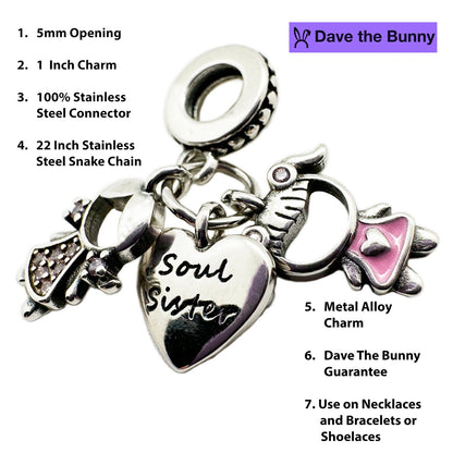 Soul Sister Charm Necklace with Stainless Steel Snake Chain