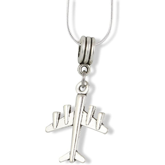 Airplane 4 Engines Charm Necklace with Stainless Steel Snake Chain