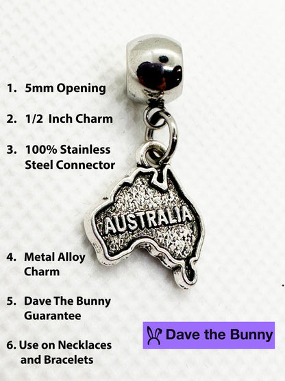 Australia Charm - Australia Map Charm - Stainless Steel Connector with Metal Alloy Charm - Celebrate Australia Day with Aussie Charm - Elegant and Durable Design
